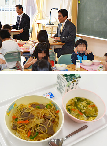 滝川市内小中学校にてジンギスカン丼が給食で提供されました
